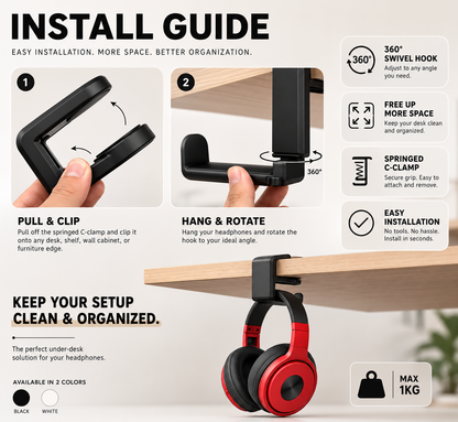 Zentro HangPro™ – Under-Desk Headphone Hook